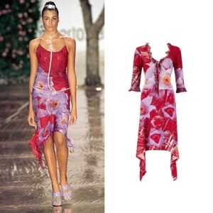 Roberto Cavalli S/S 2000 Red & Purple Floral Dress